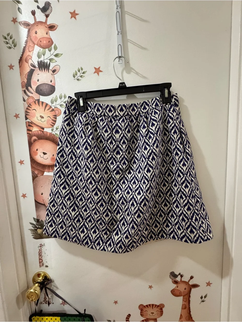 J. Crew Navy and White Geometric A-Line Skirt